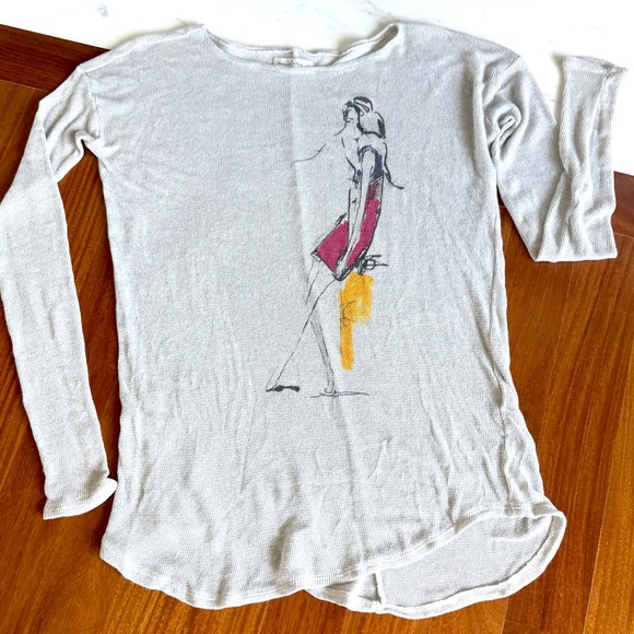 Abercrombie & Fitch Women Top Shirt Heather Gray Artistic Long Sleeve Tee Size L - Picture 7 of 16